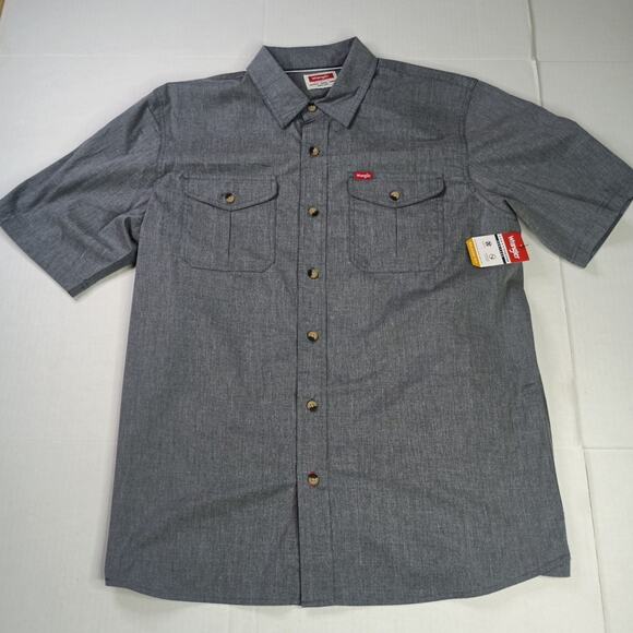 Wrangler Men's Relaxed Fit Woven Button Up Shirt Size L Gray - Picture 1 of 7